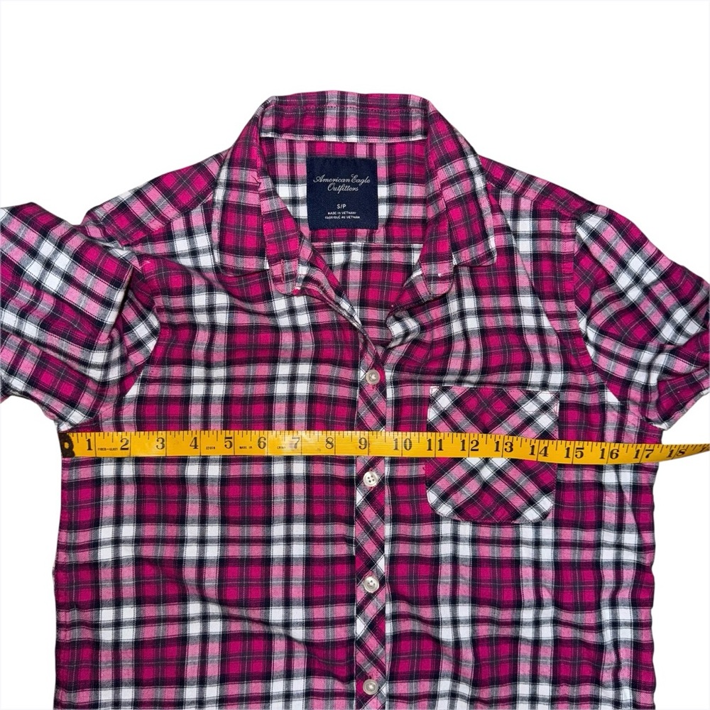 Y2K American Eagle Pink Plaid Button Down Long Sleeve Shirt Women’s Small Cotton - Picture 8 of 10